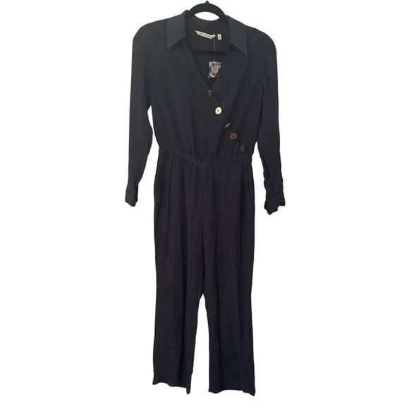 Soft Surroundings Cannes Black Crinkle Gauze Jumpsuit Petite Small - Picture 3 of 12